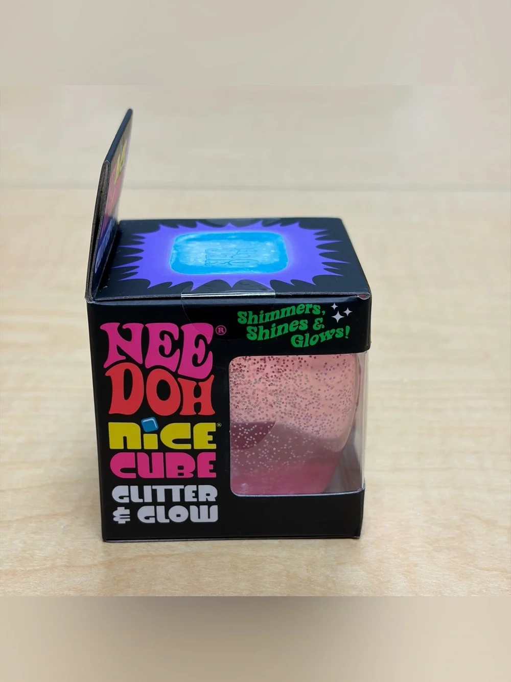 NeeDoh Nice Cube Glitter & Glow Squishy Stress Toy Pink Super Solid Squish New